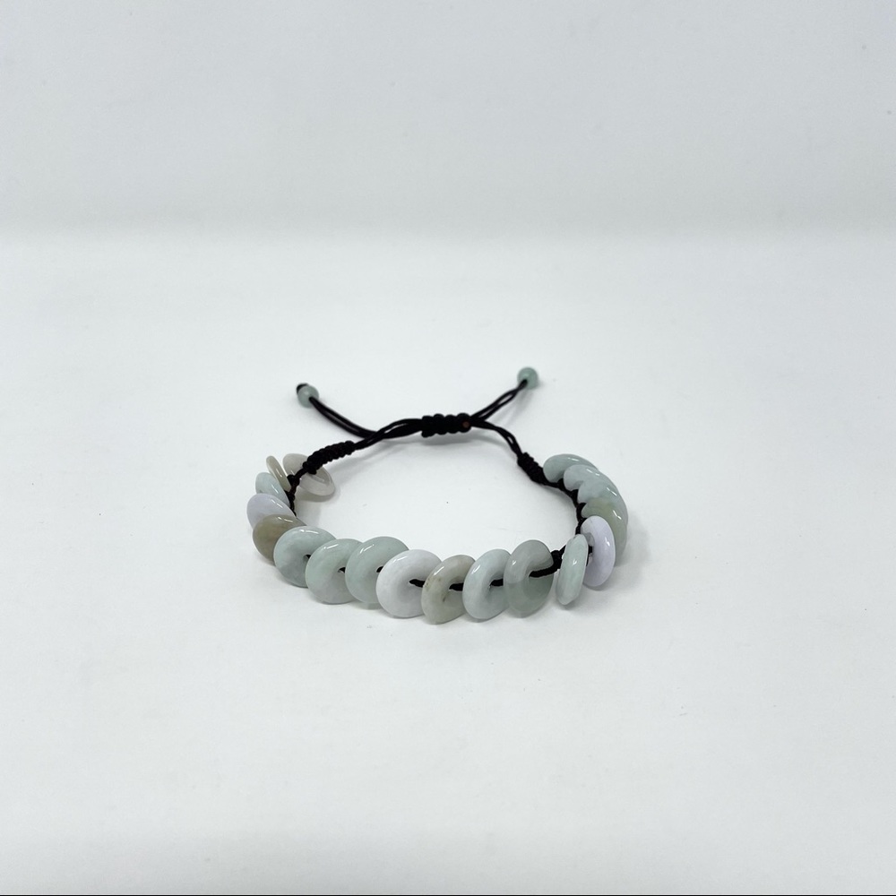 White‎ Jade and Leather Bracelet Adjustable